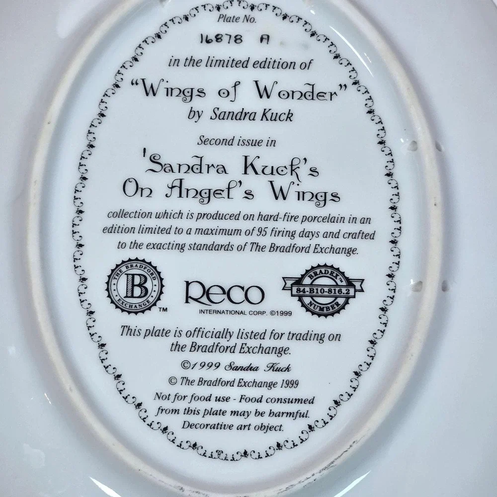Bradford Exchange Wings of Wonder Collector Plate Sandra Kuck Blue Gold Oval 8.5